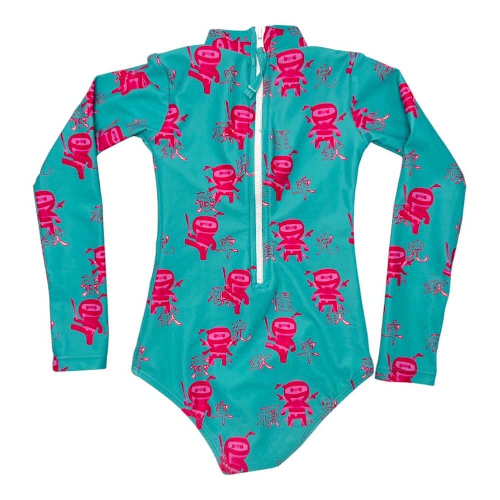 Mott 50 Toddler‎ Girls Swimsuit Sz 2 Green Pink One Piece Zip Long Sleeve UPF50 - Picture 6 of 12